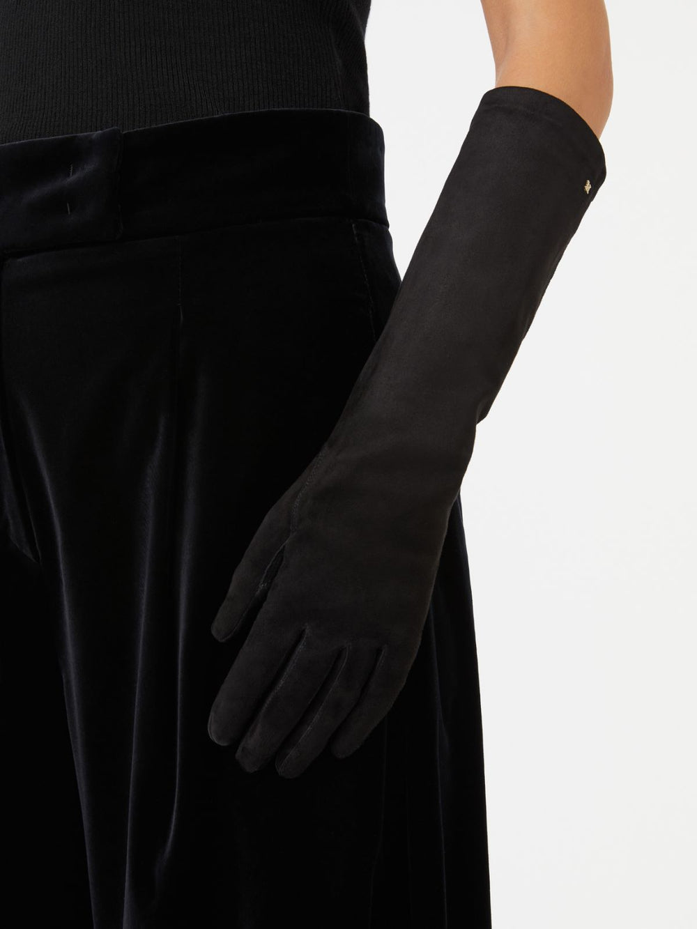 Long suede nappa gloves - Black