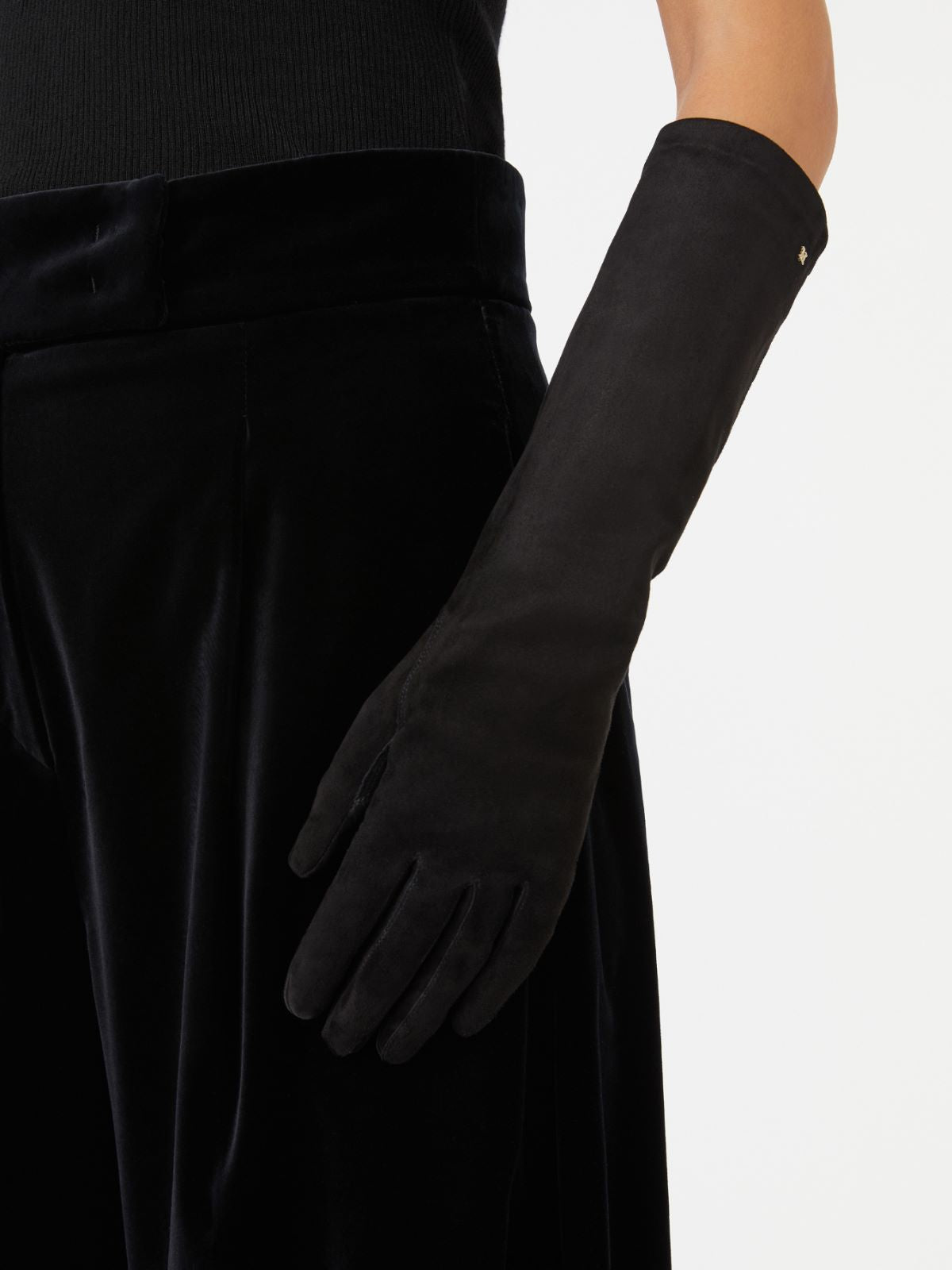 Long suede nappa gloves - Black