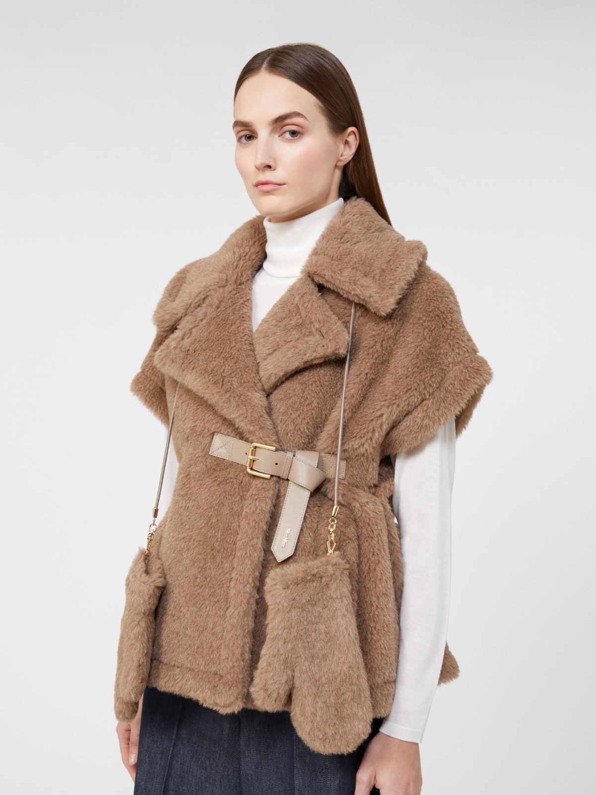 Mittens in alpaca and cashmere Teddy fabric - Bronze