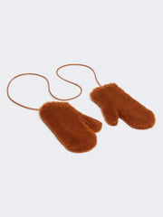 Mittens in alpaca and wool Teddy fabric - Brown bronze