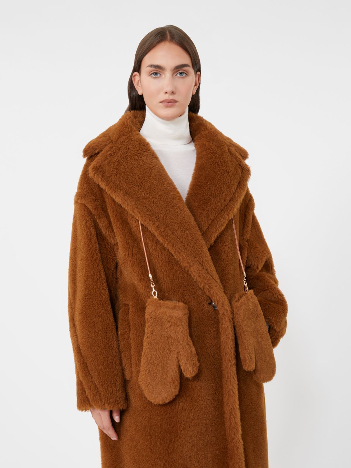 Mittens in alpaca and wool Teddy fabric - Brown bronze