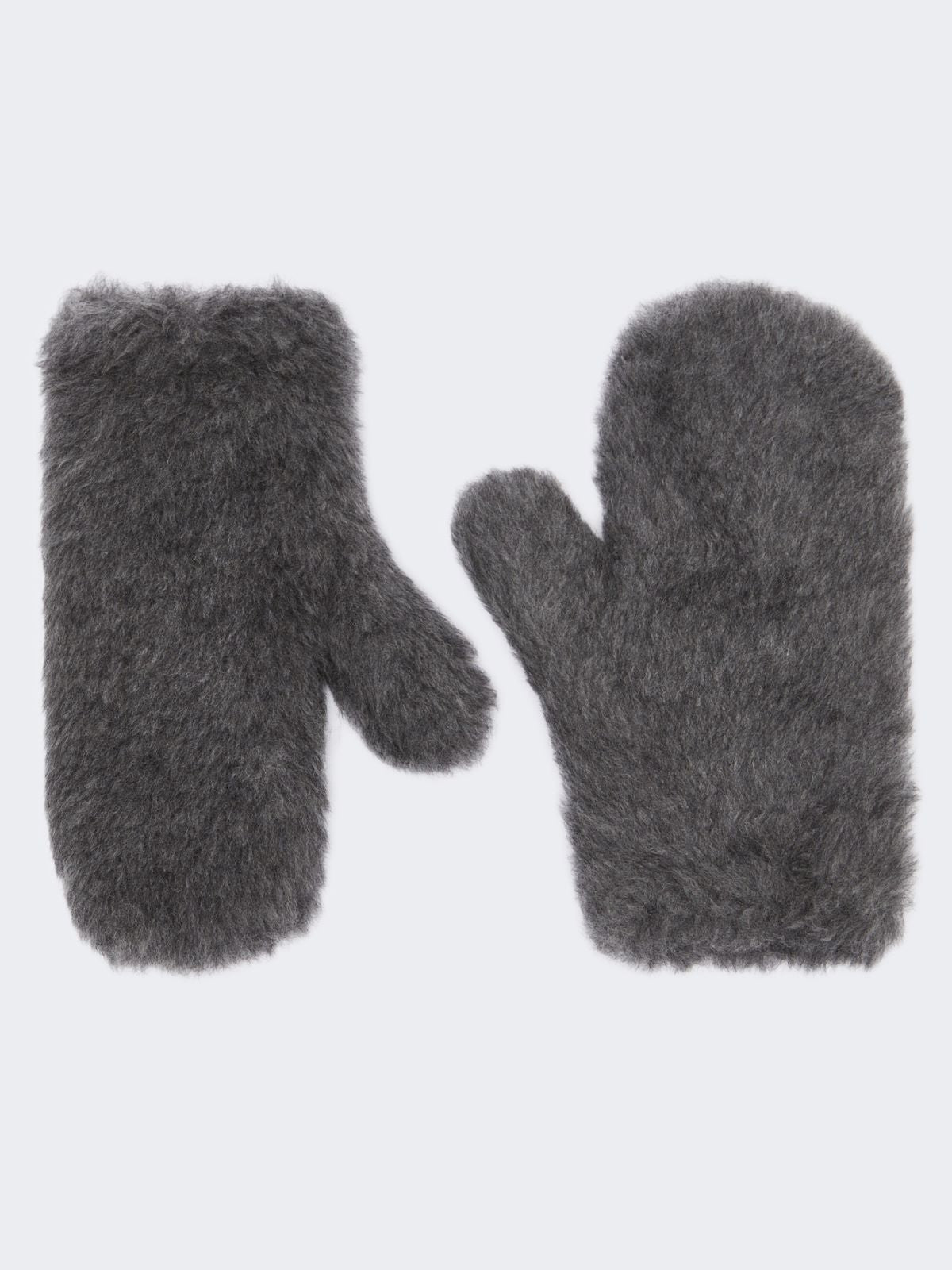 Mittens in wool and alpaca Teddy fabric - Medium grey