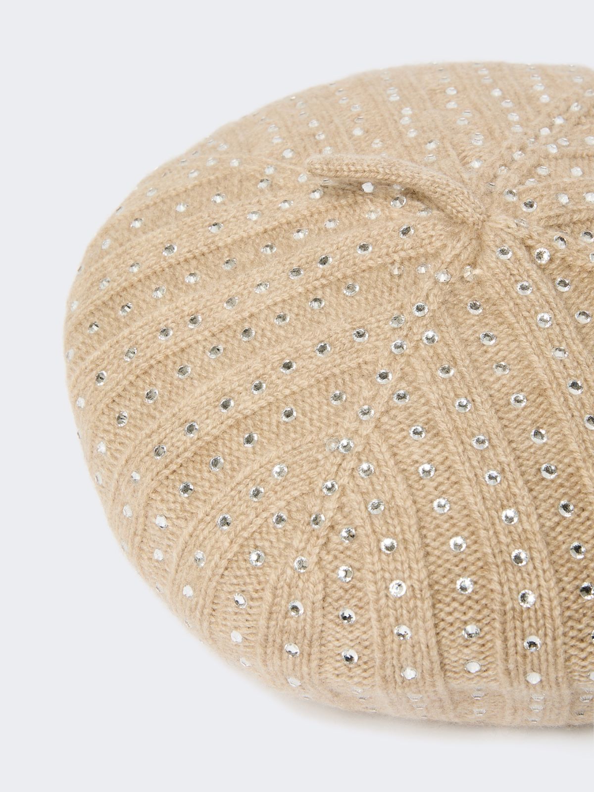 Rhinestone-adorned cashmere beret - Sand