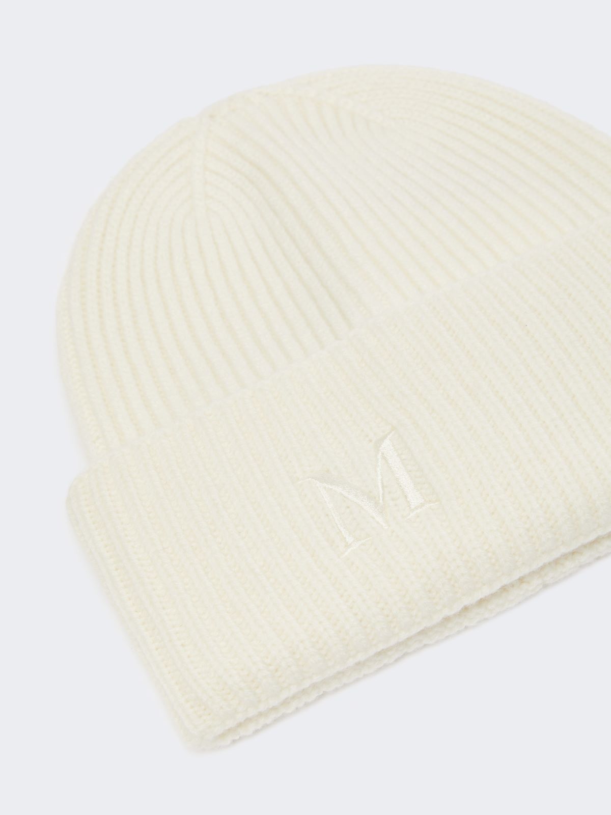 Rib-knit cashmere beanie hat - White