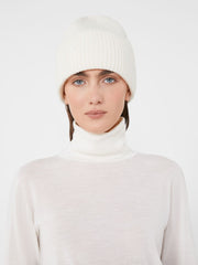 Rib-knit cashmere beanie hat - White