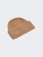 Rib-knit cashmere beanie hat - Camel