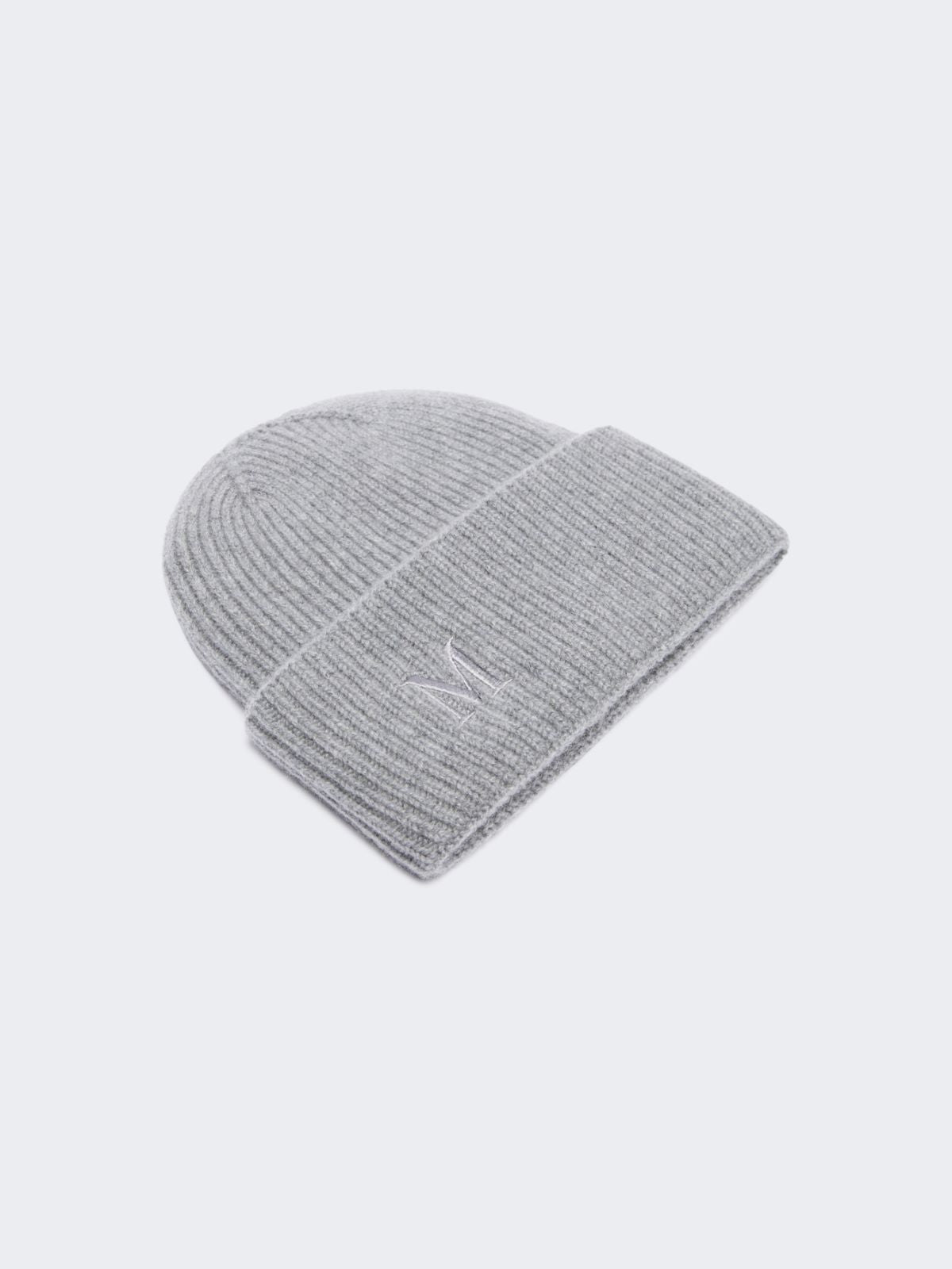 Rib-knit cashmere beanie hat - Light grey