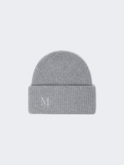 Rib-knit cashmere beanie hat - Light grey