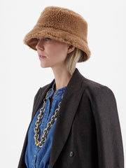 Reversible camel and Teddy fabric cloche hat - Camel