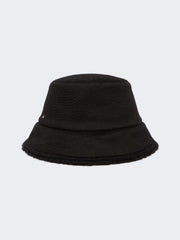 Reversible camel and Teddy fabric cloche hat - Black