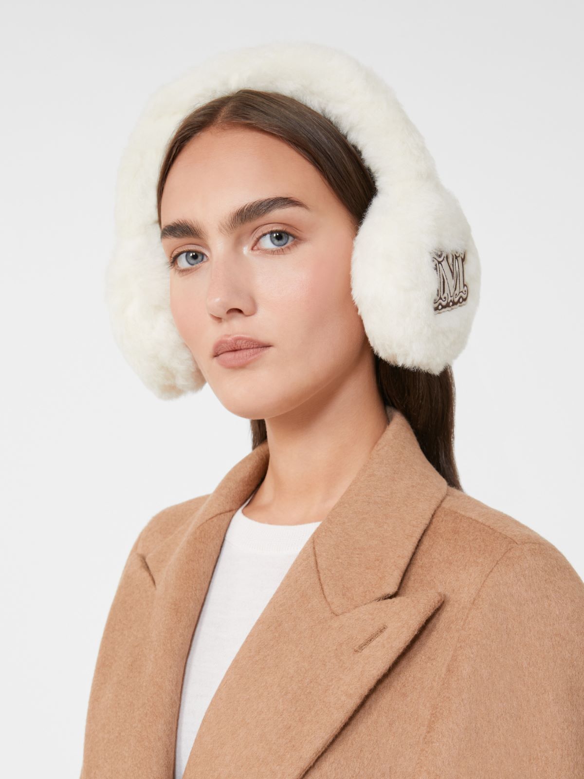 Alpaca and wool Teddy fabric earmuffs - Optical white