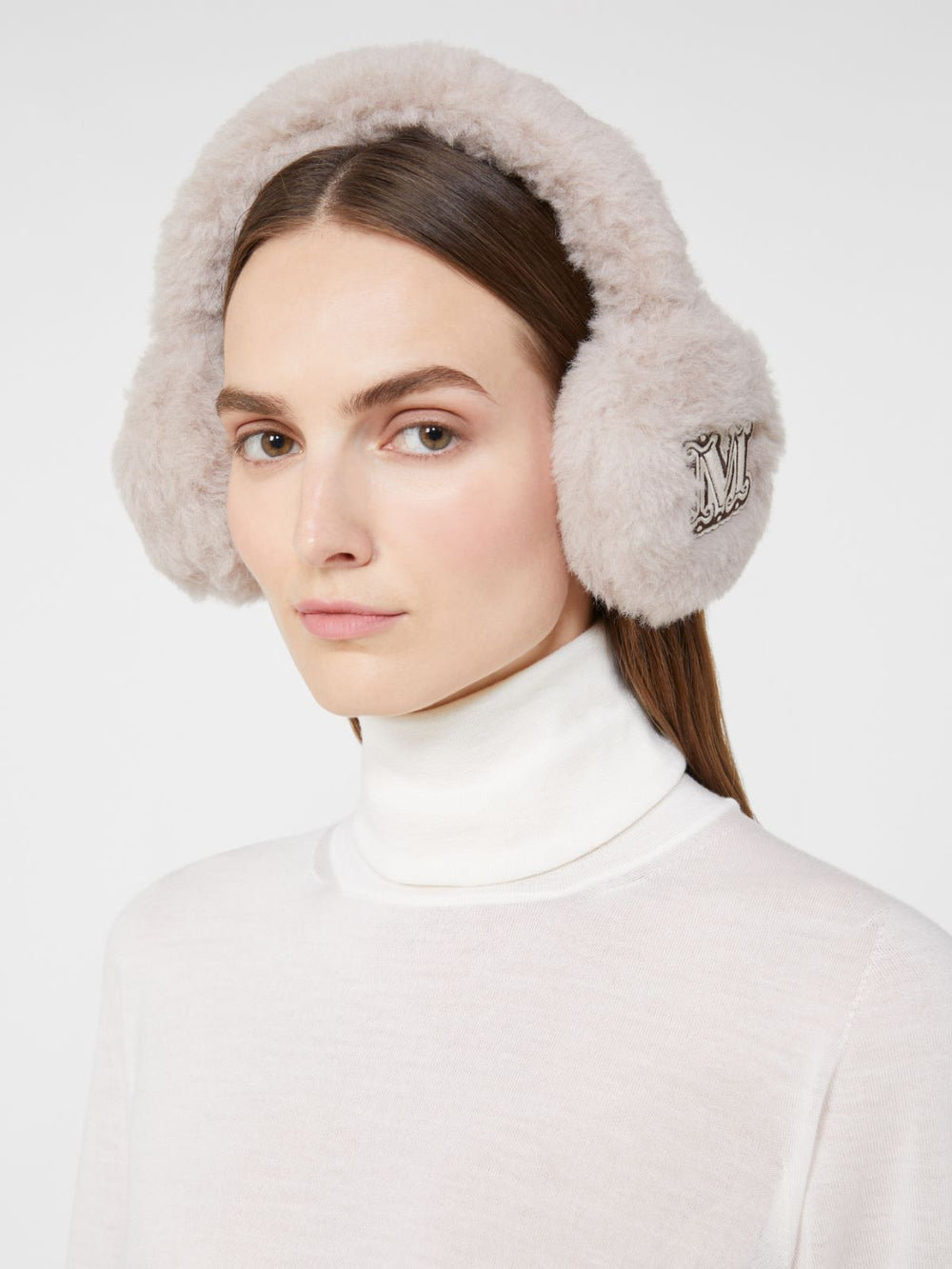 Alpaca and wool Teddy fabric earmuffs - Beige