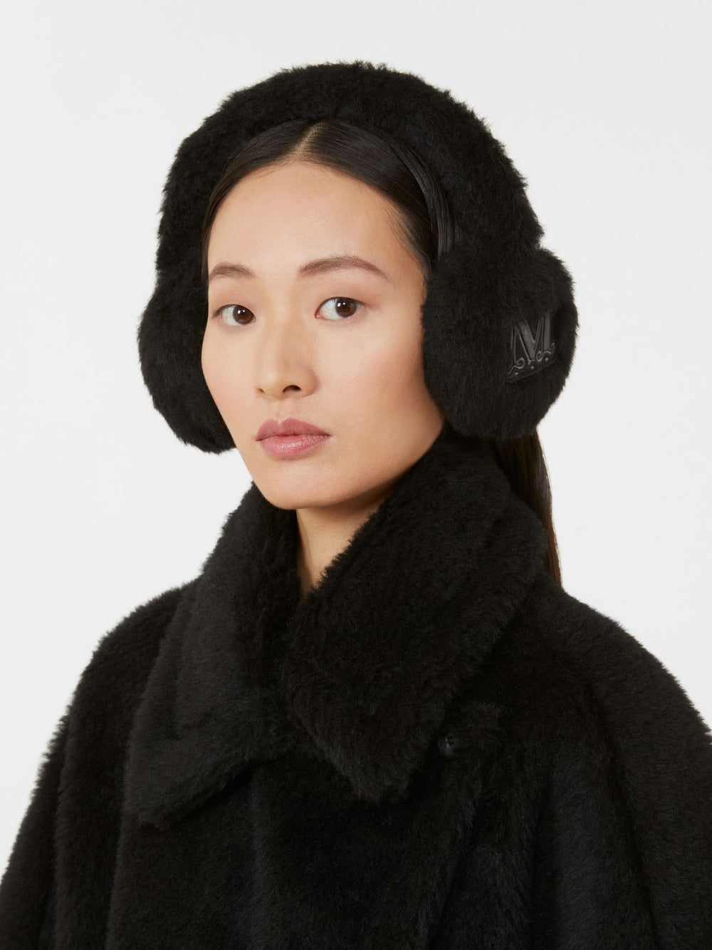 Alpaca and wool Teddy fabric earmuffs - Black