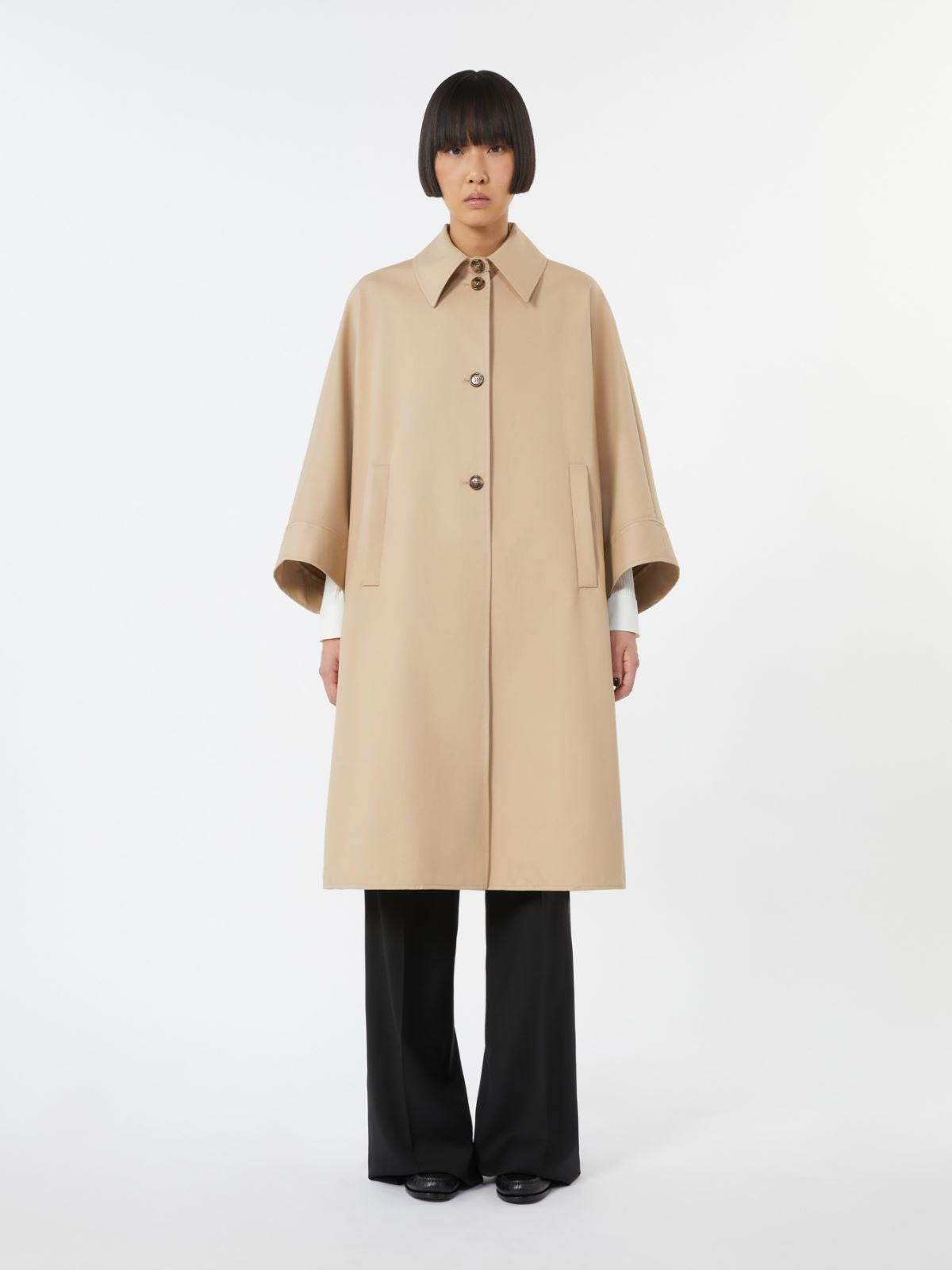 Long water-repellent cotton cloak - Sand