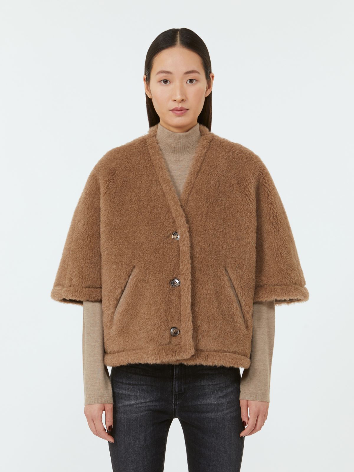 Alpaca and cashmere Teddy cape - Bronze