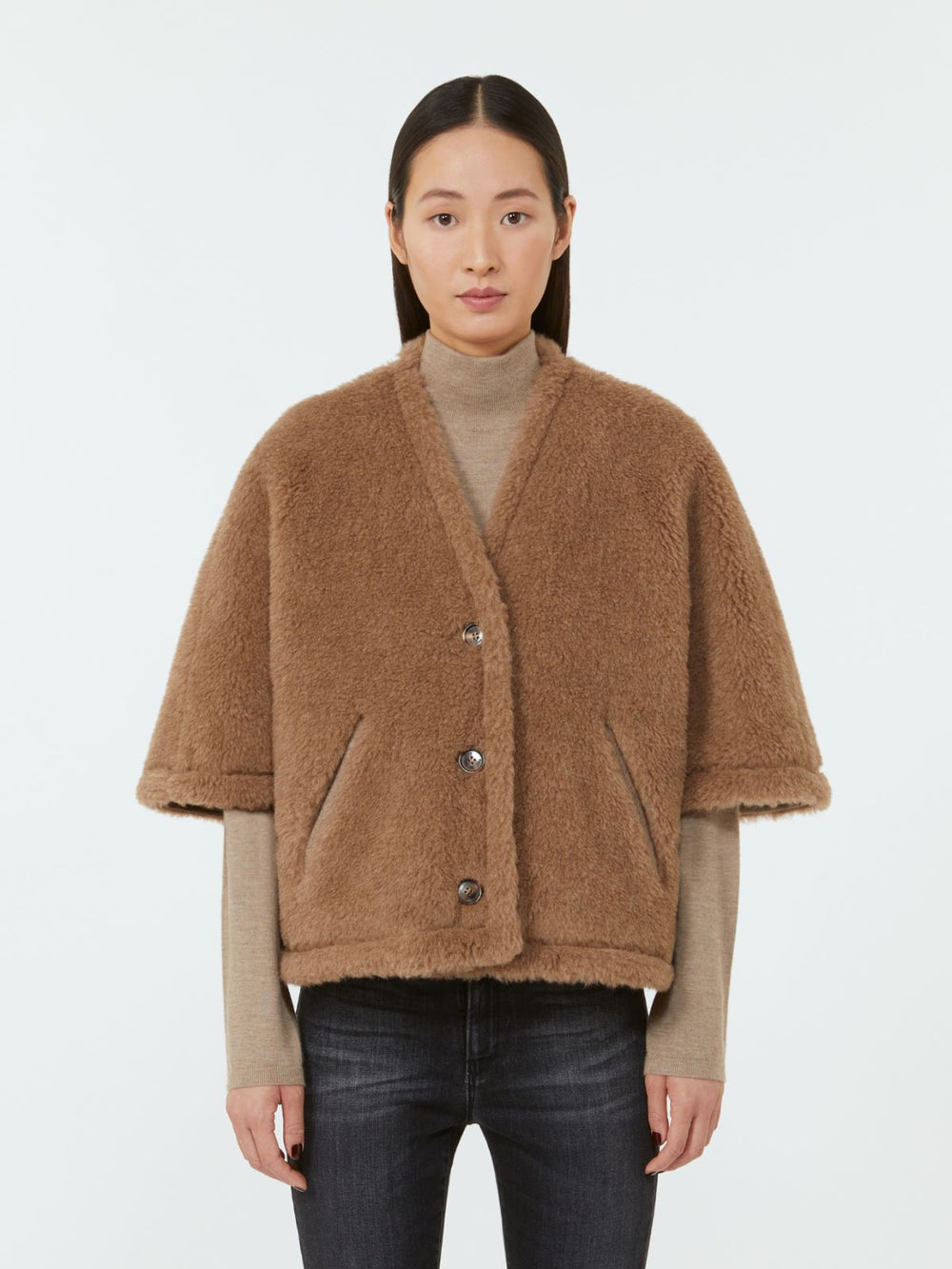 Alpaca and cashmere Teddy cape - Bronze