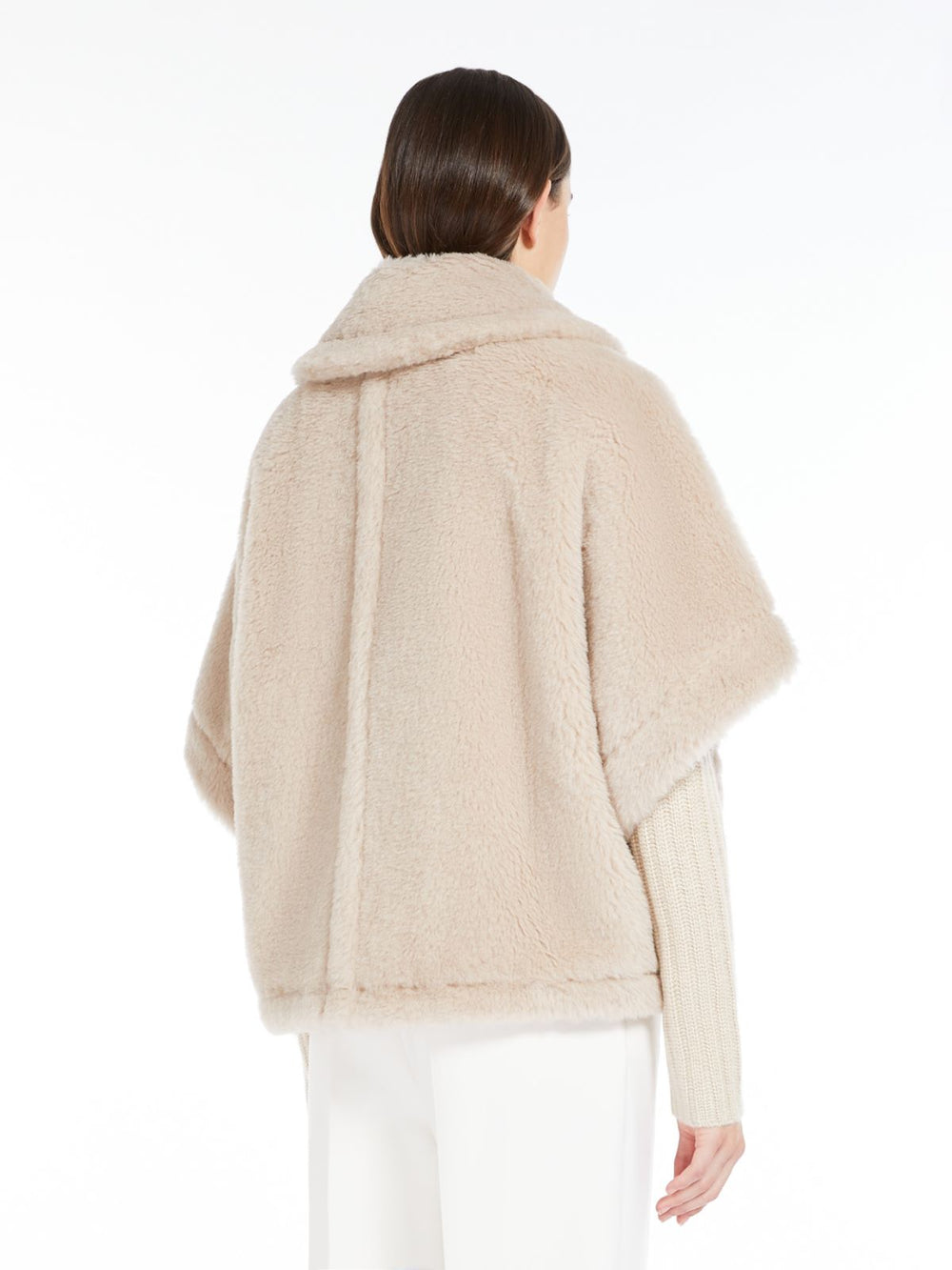 Cape in alpaca and wool Teddy fabric - Beige