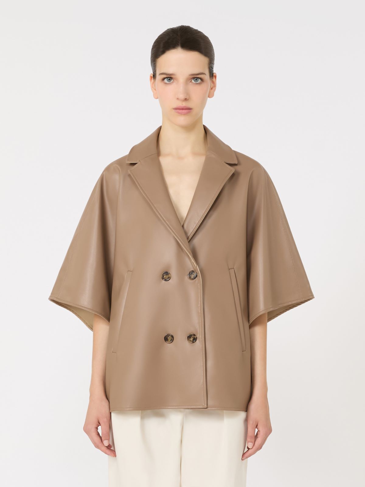 Double-breasted reversible cape in water-repellent cotton - Turtledove