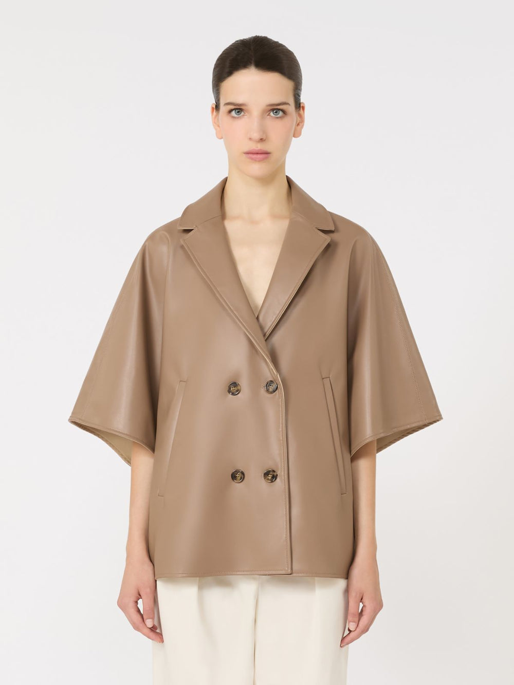 Double-breasted reversible cape in water-repellent cotton - Turtledove