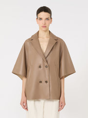 Double-breasted reversible cape in water-repellent cotton - Turtledove