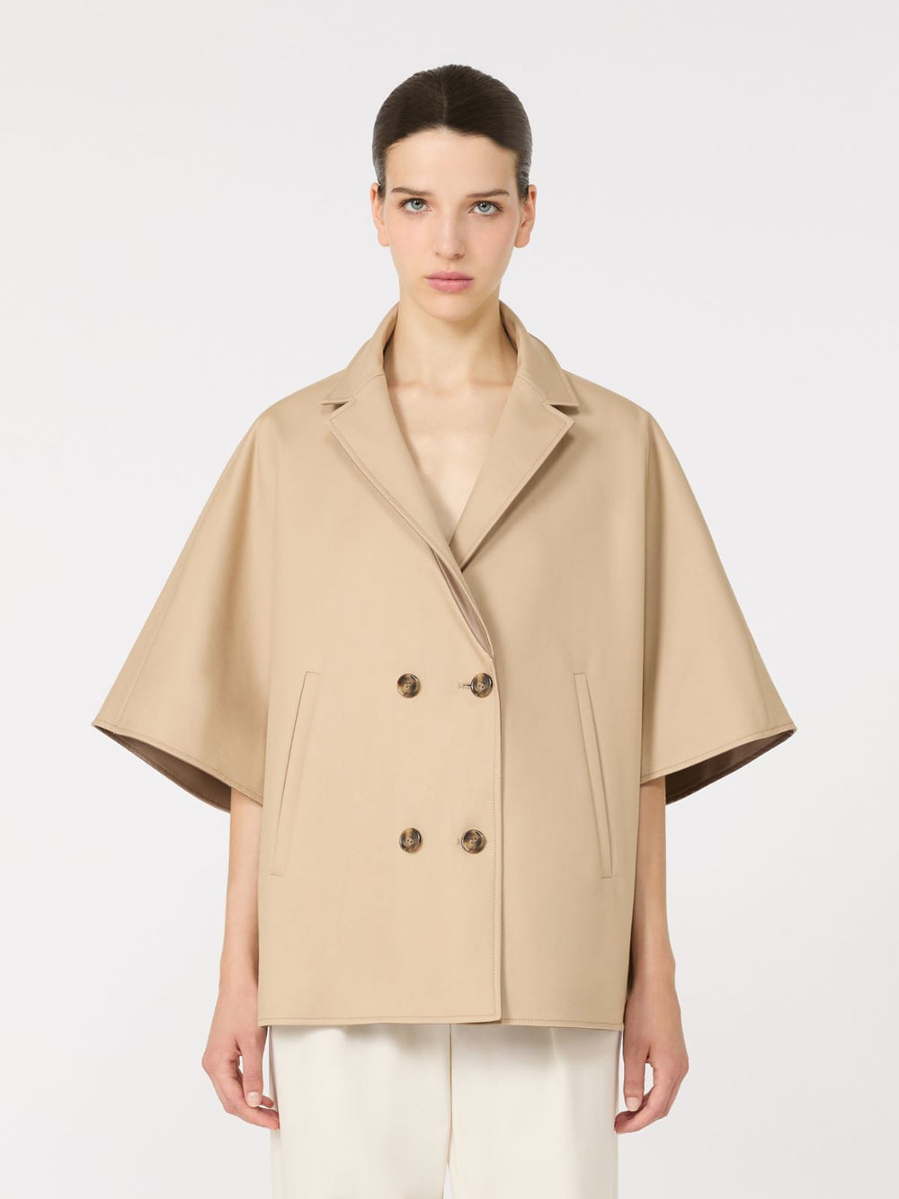 Double-breasted reversible cape in water-repellent cotton - Turtledove