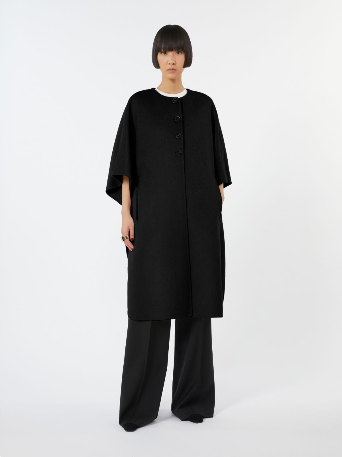 Long cape in cashmere drap - Black