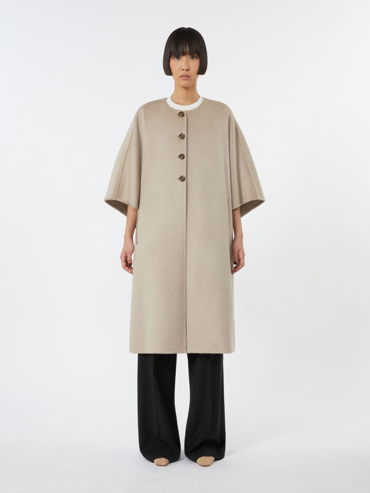 Long cape in cashmere drap - Sand
