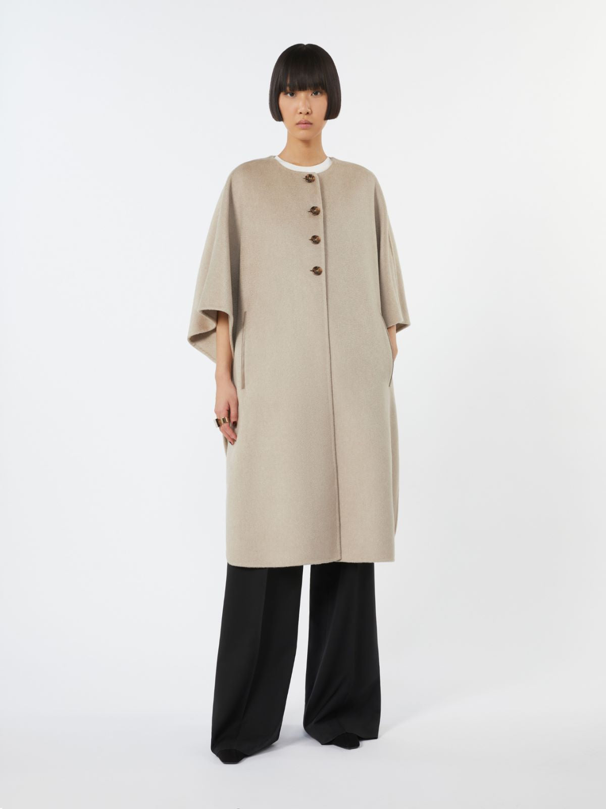 Long cape in cashmere drap - Sand