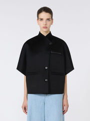 Long cropped cape in cashmere drap - Black