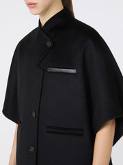 Long cropped cape in cashmere drap - Black
