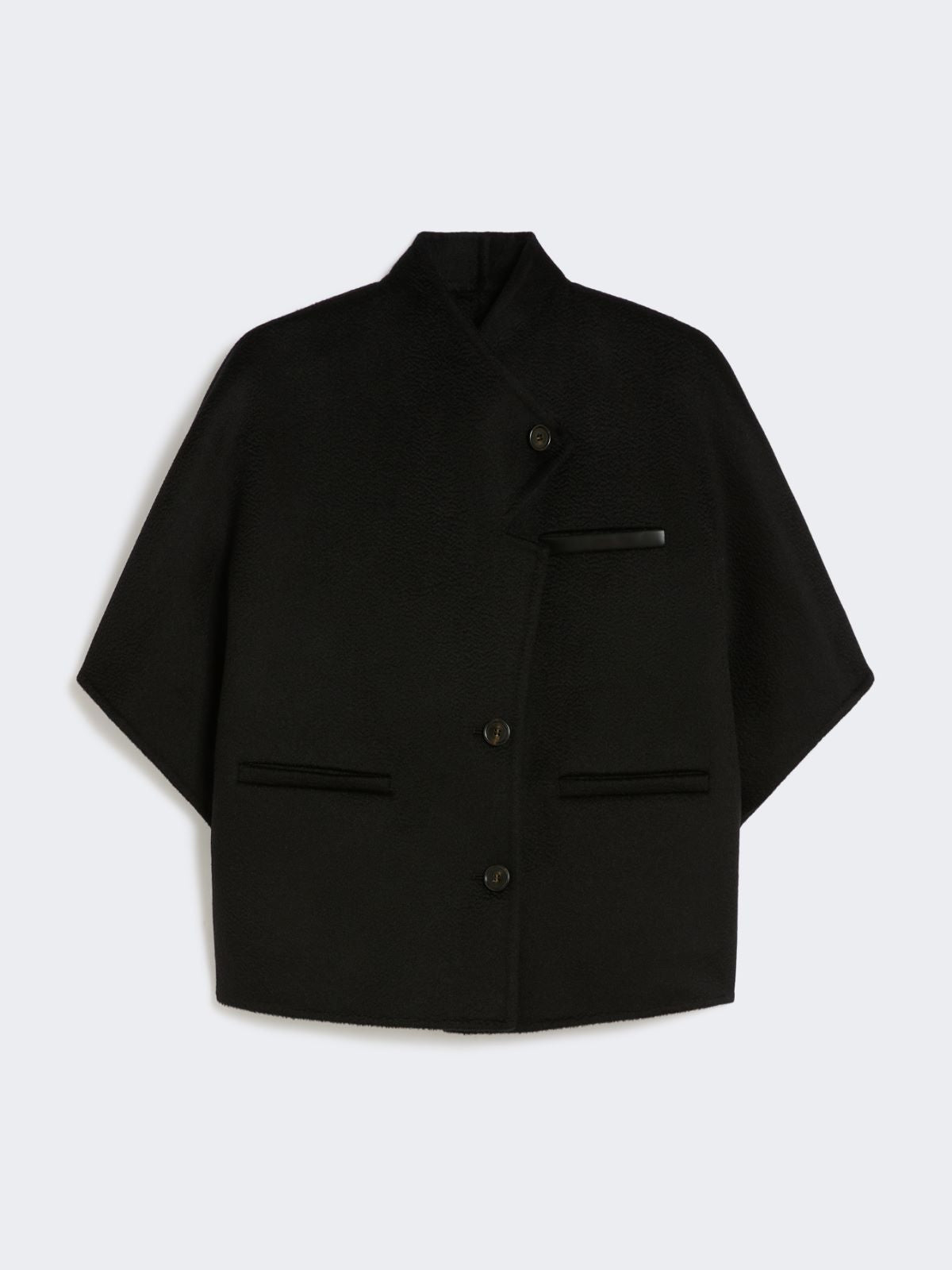 Long cropped cape in cashmere drap - Black