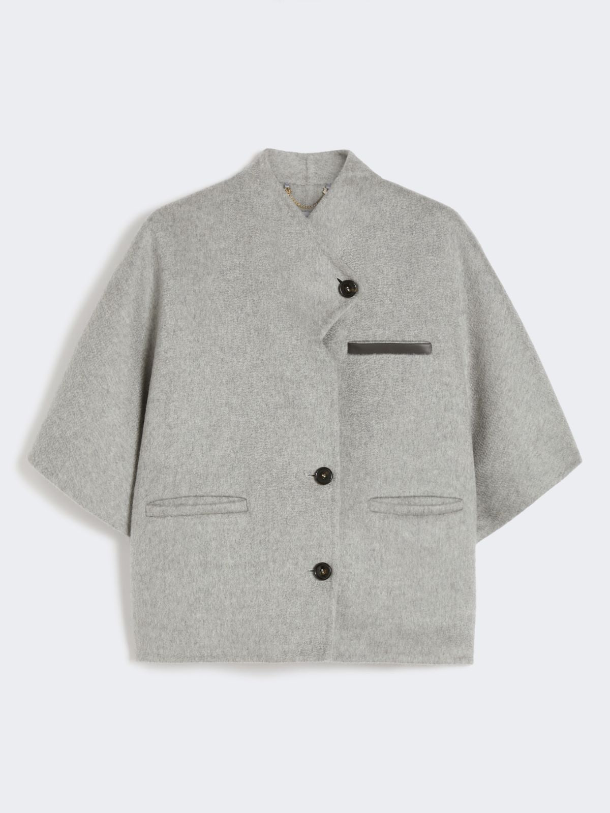 Long cropped cape in cashmere drap - Medium grey