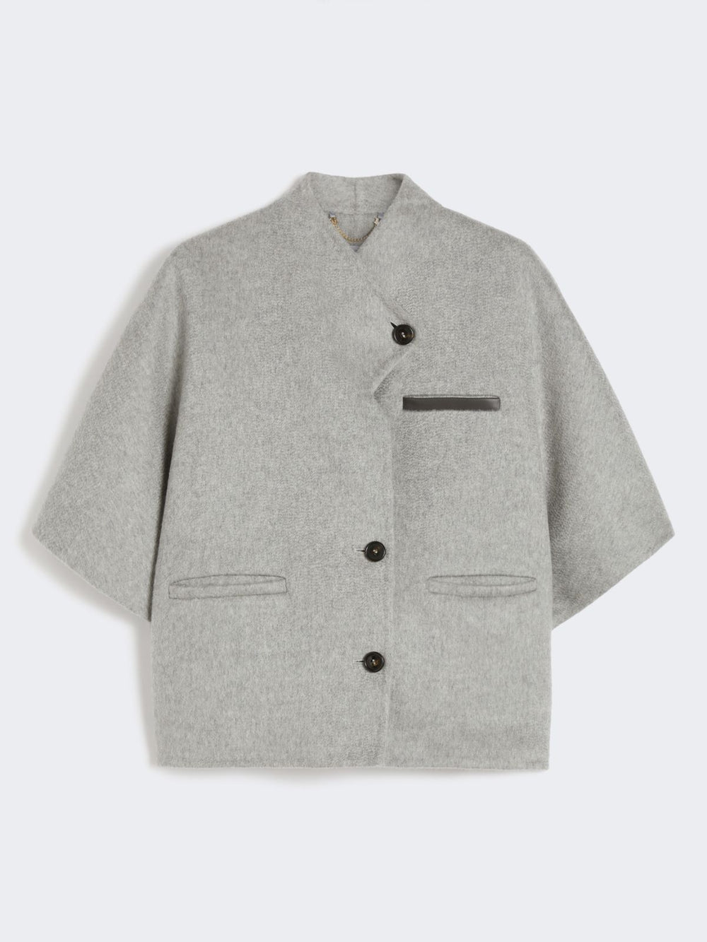 Long cropped cape in cashmere drap - Medium grey