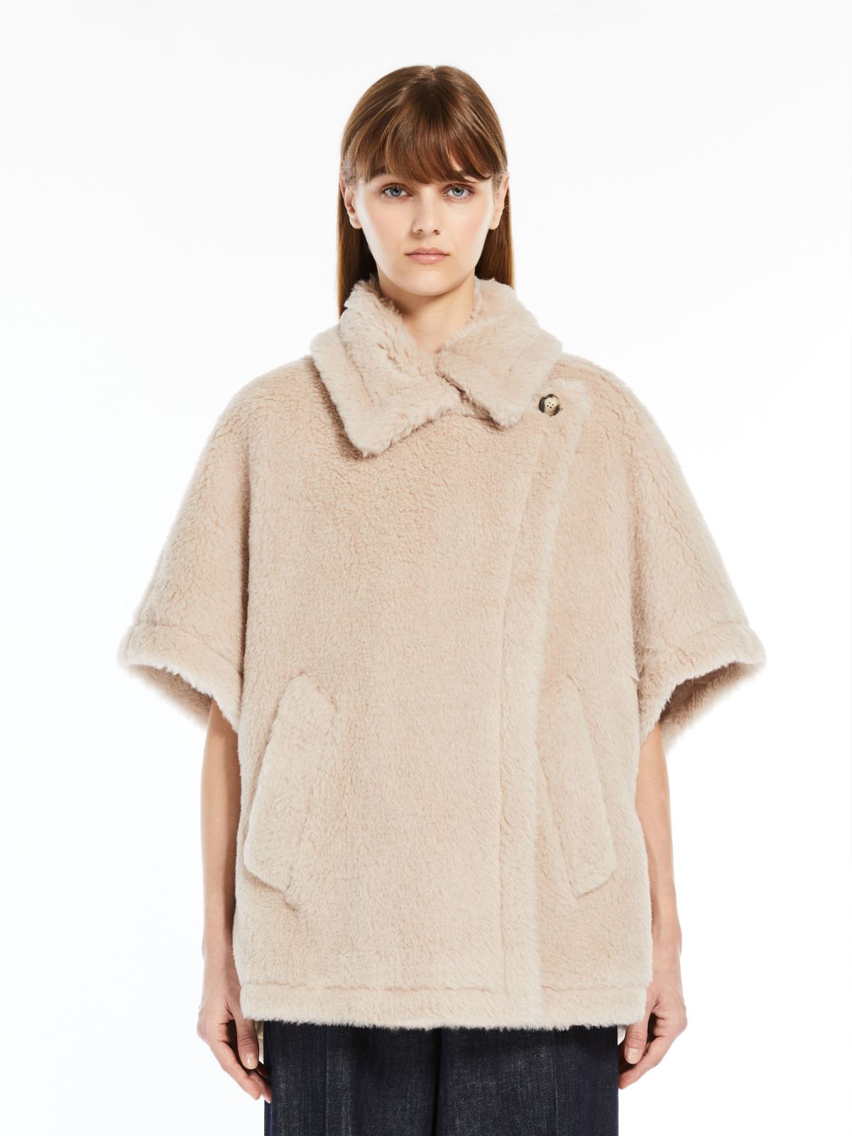 Cape in alpaca and wool Teddy fabric - Beige