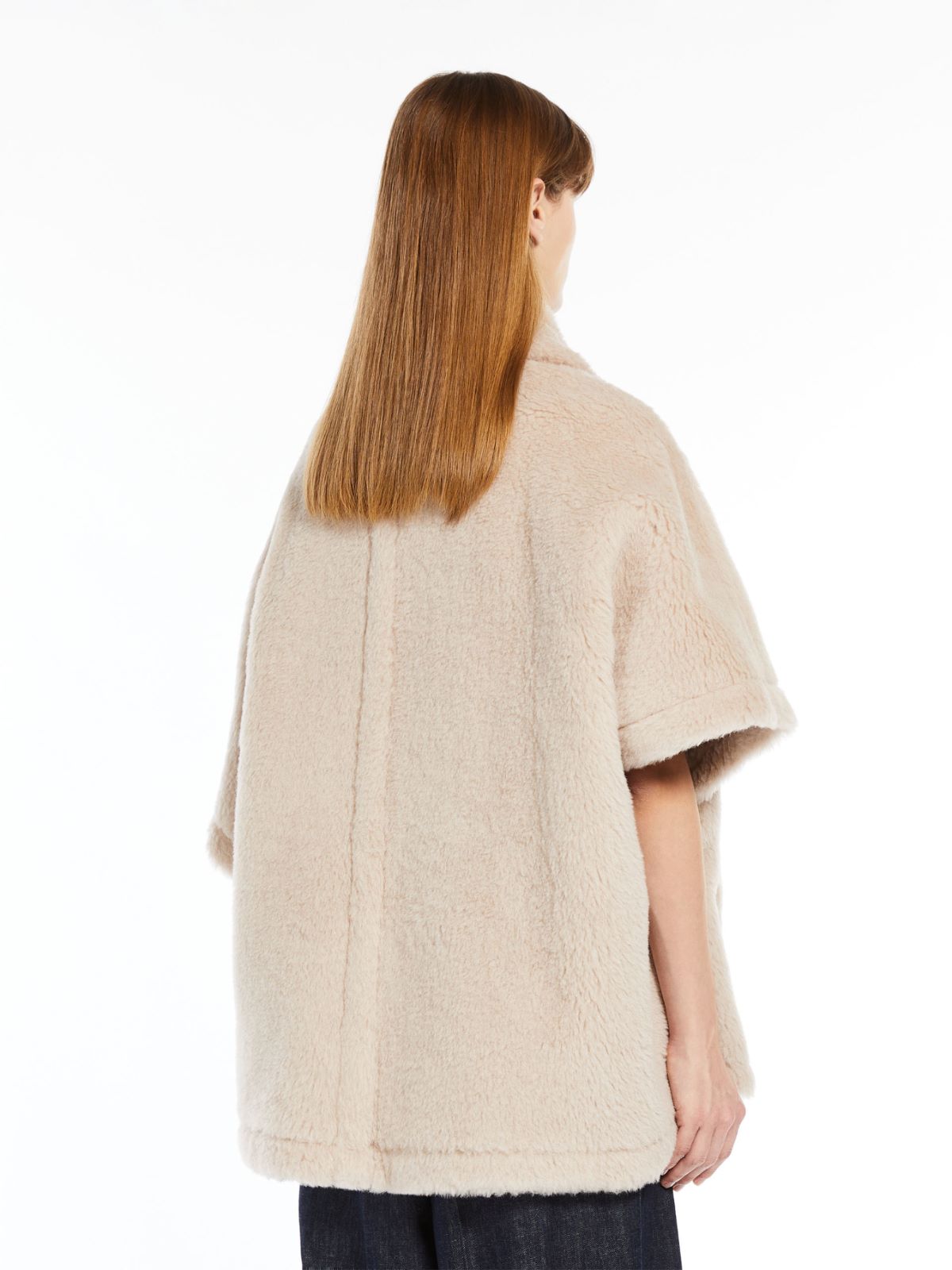 Cape in alpaca and wool Teddy fabric - Beige