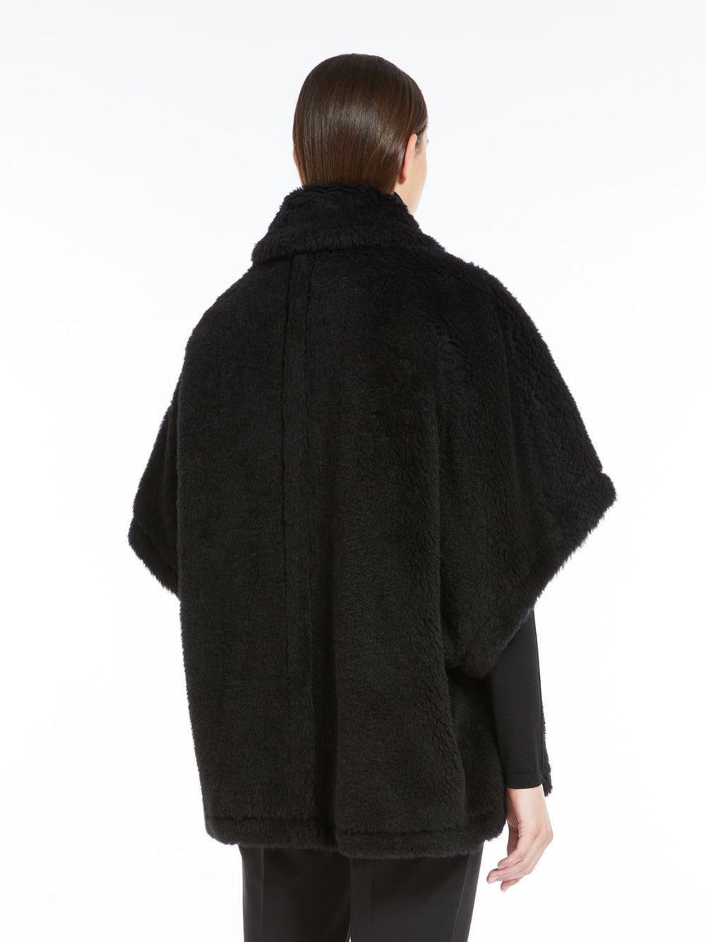 Cape in alpaca and wool Teddy fabric - Black