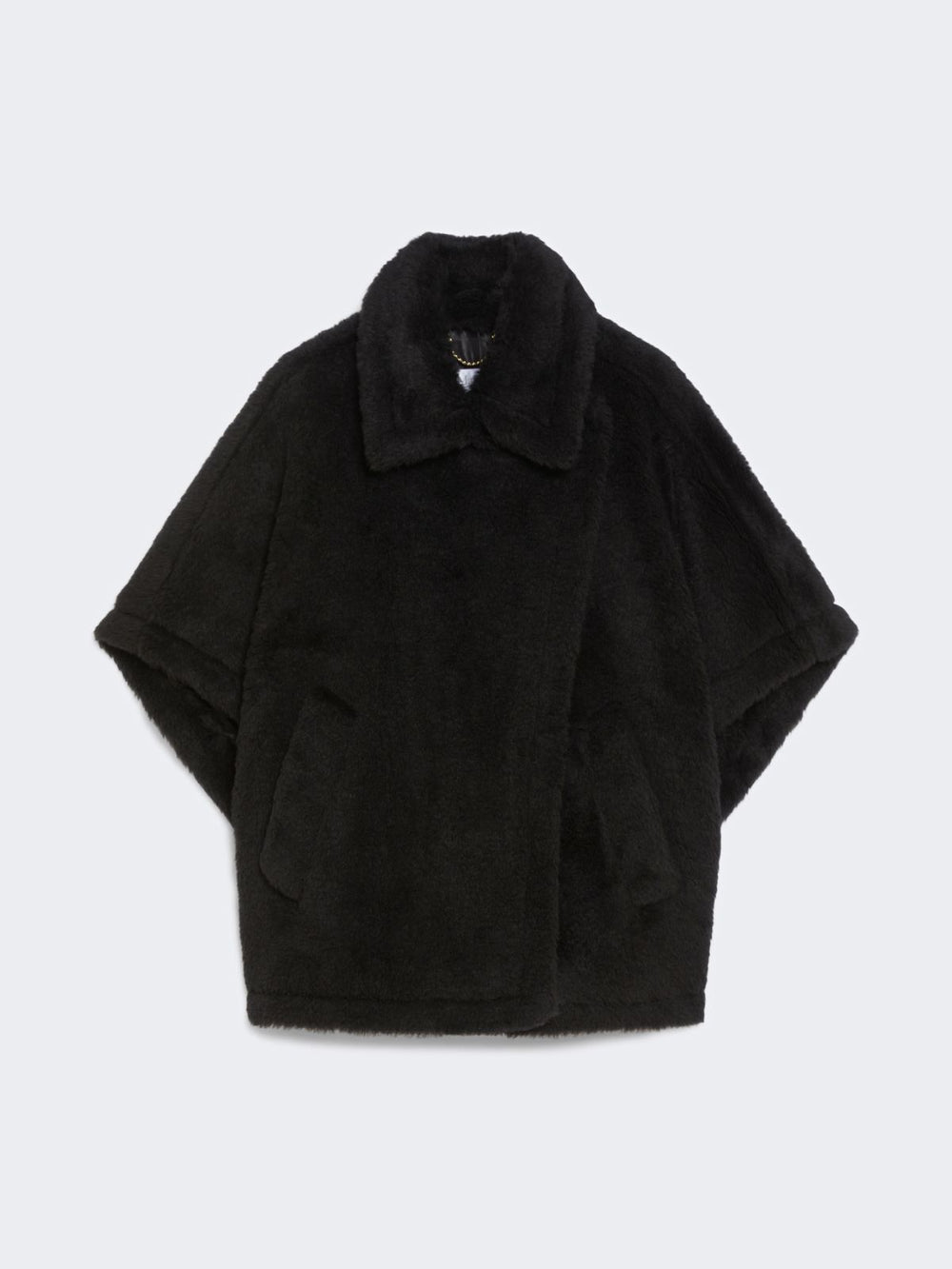 Cape in alpaca and wool Teddy fabric - Black