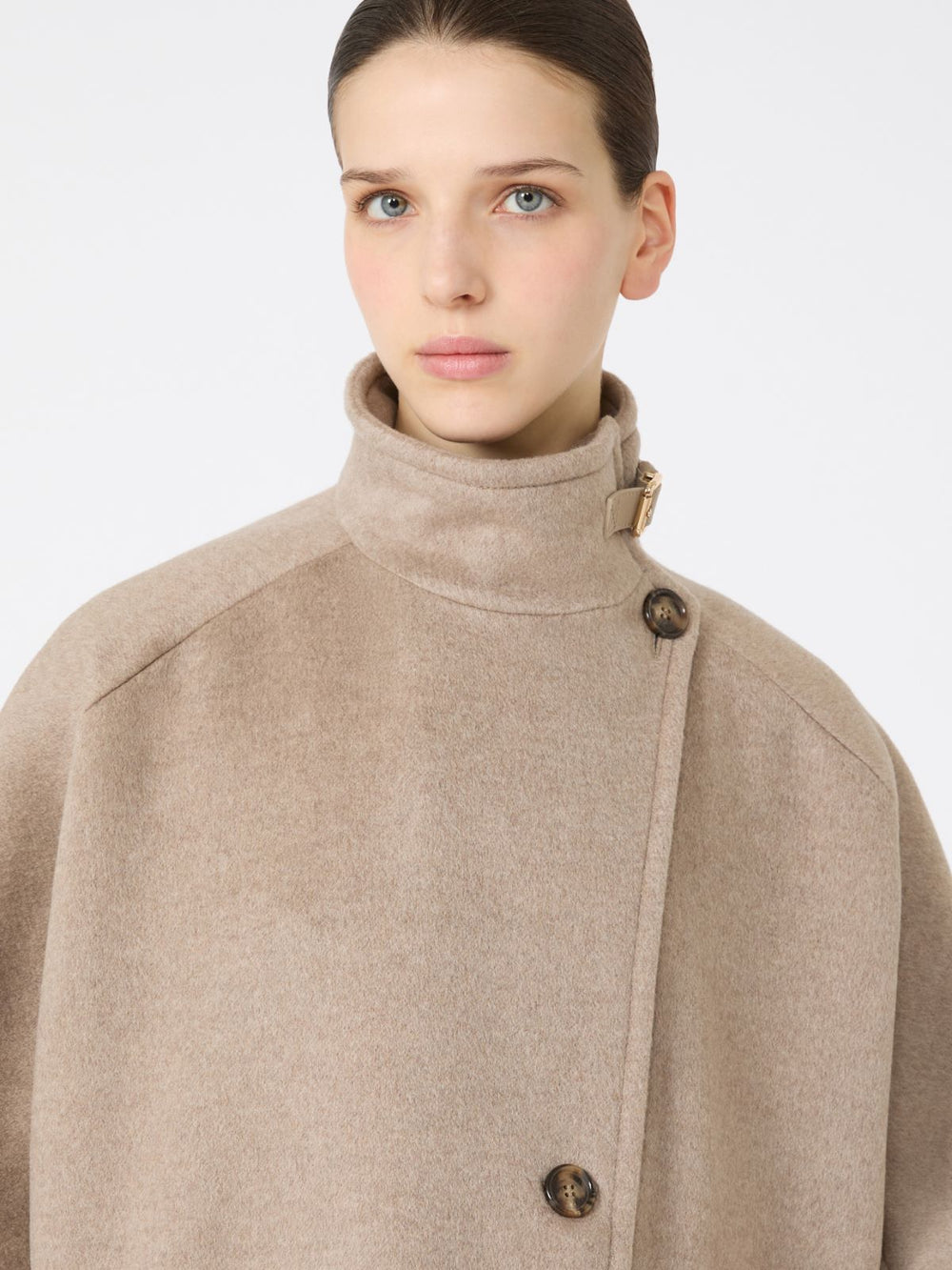 Lightweight cashmere broadcloth cape - Beige