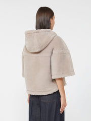 Alpaca and wool Teddy fabric boxy cape - Beige