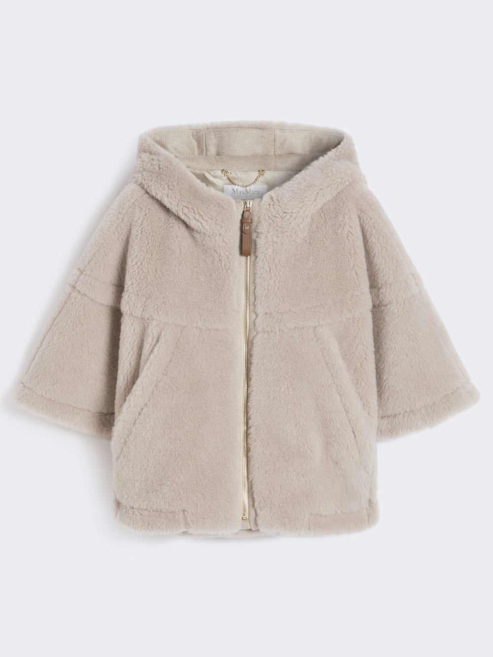 Alpaca and wool Teddy fabric boxy cape - Beige