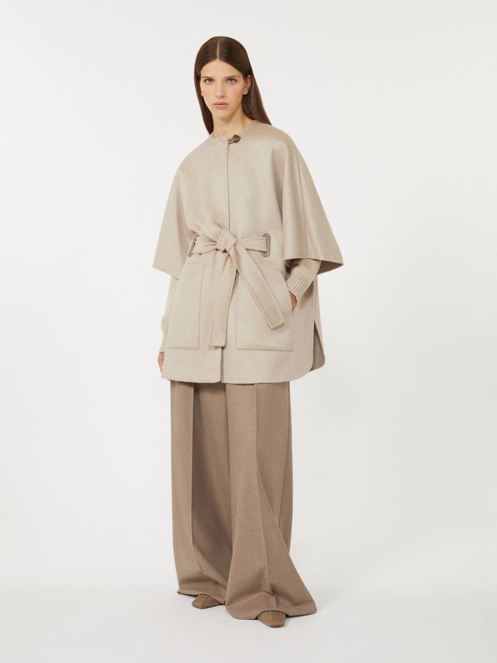 Cashmere cape with belt - Beige