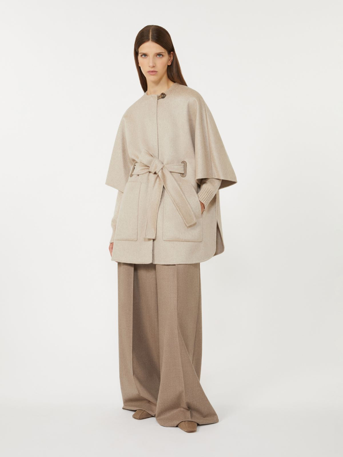 Cashmere cape with belt - Beige