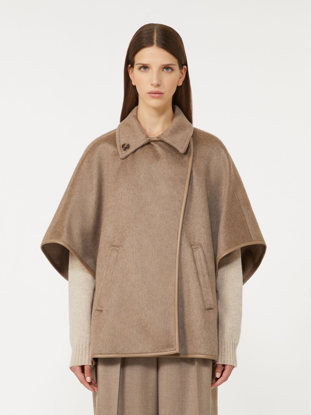 Cashmere zibeline cape - Brown