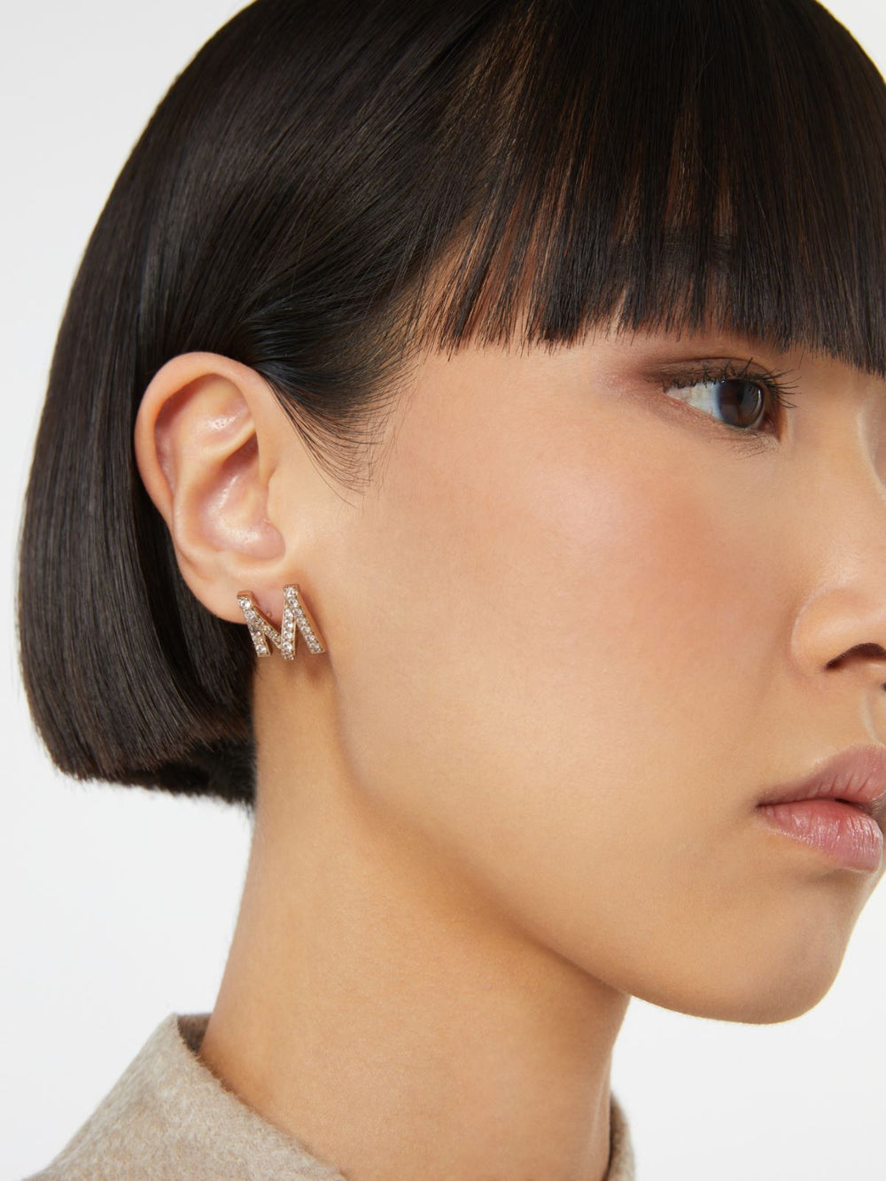 Monogram earrings with rhinestones - Bronze