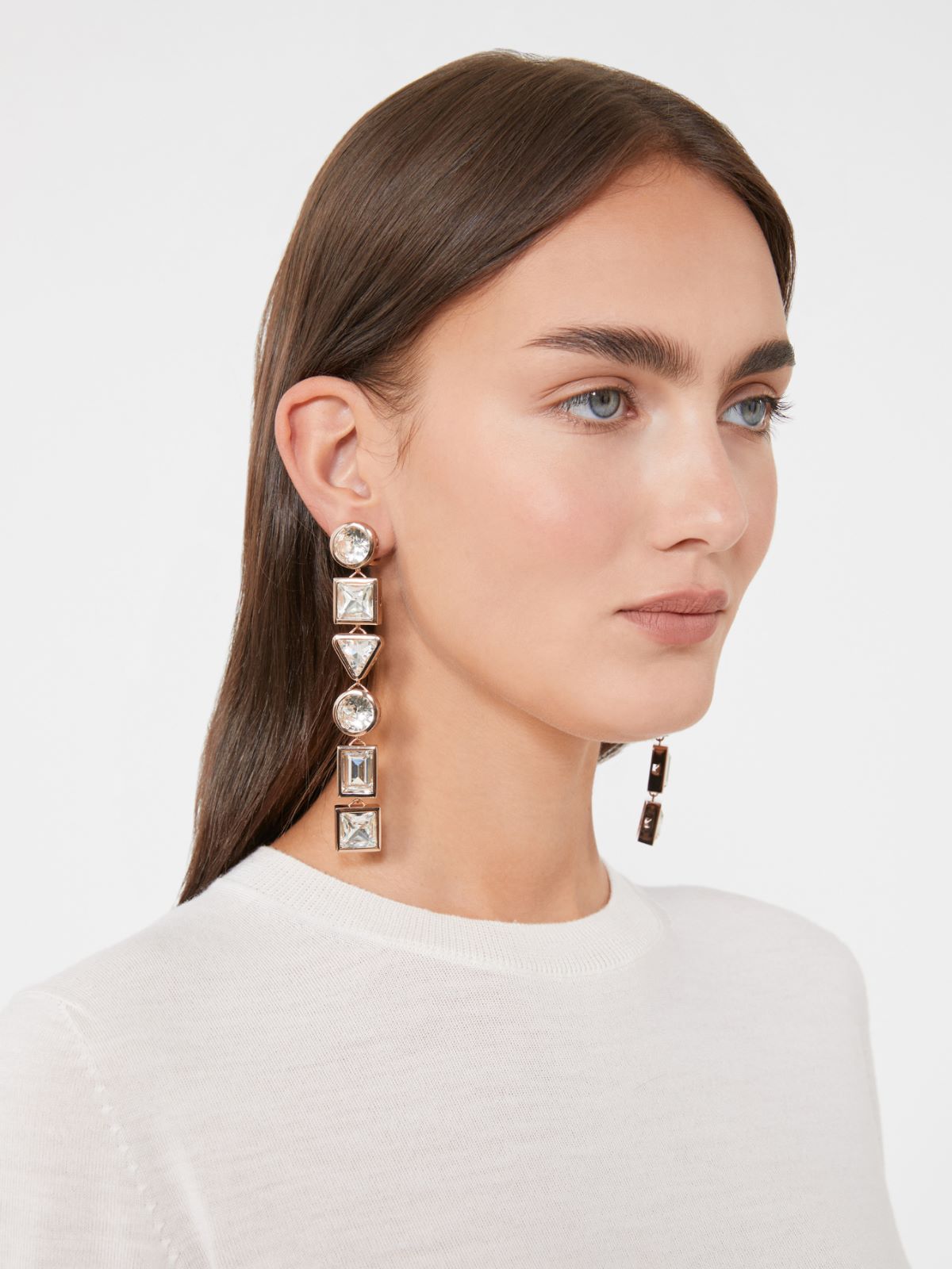 Pendant earrings with crystals - Bronze