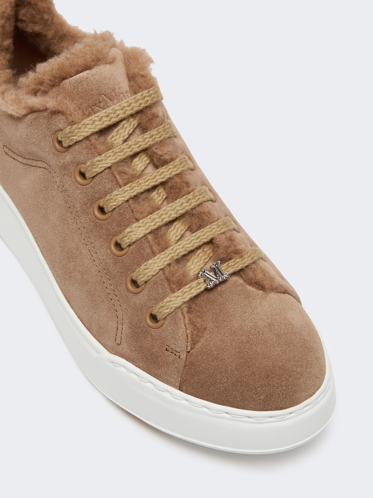 Suede and Teddy fabric trainers - Hazelnut brown