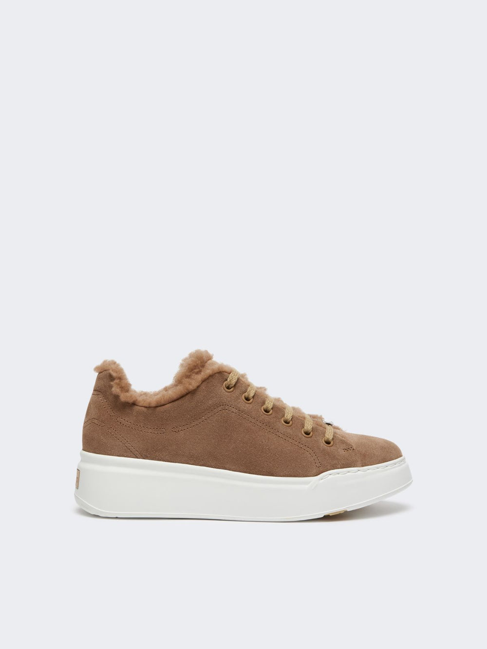 Suede and Teddy fabric trainers - Hazelnut brown