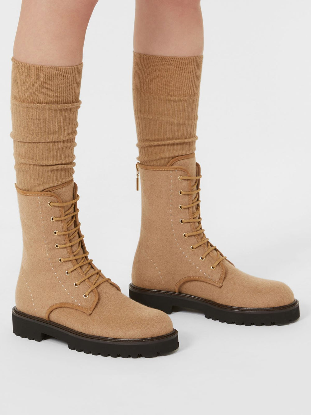 Water-repellent camel combat boots - Camel
