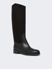 Camel and leather boots - Black