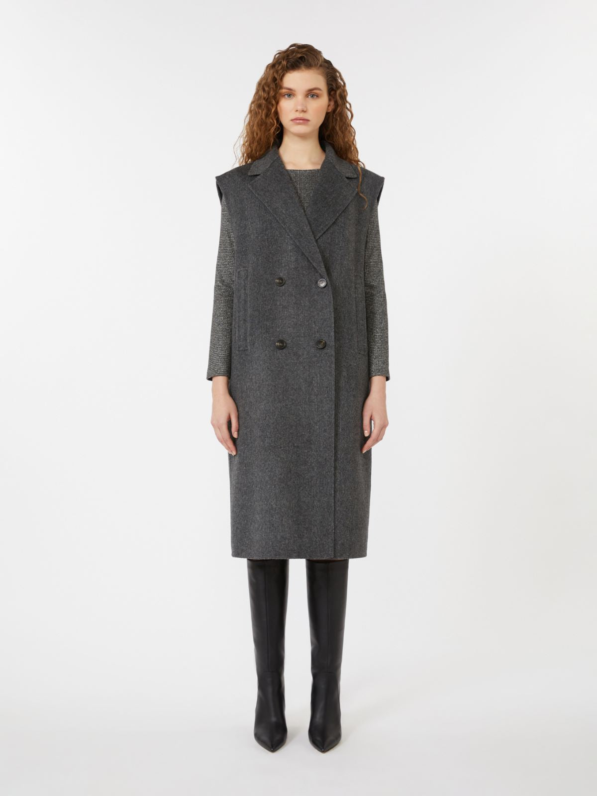 2-in-1 wool drap coat - Dark grey